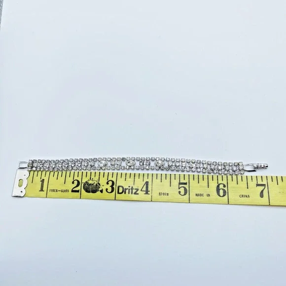 Vintage Eisenberg Ice Clear Rhinestone Triple Row Tennis Bracelet Dazzling 7